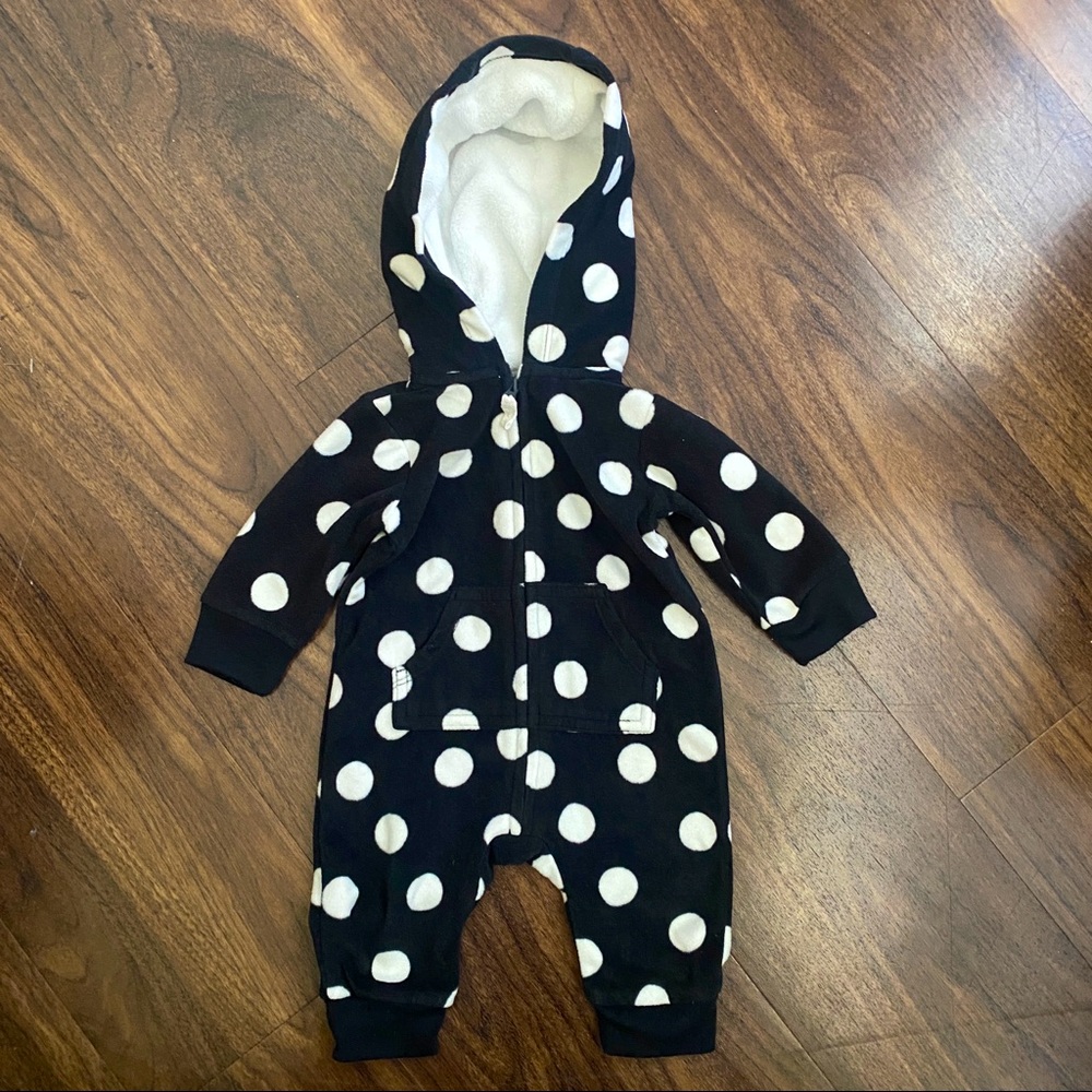 Carter's Baby Hooded Polka Dot Fleece Jumpsuit- Size 3 months